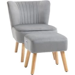 HOMCOM Fauteuil Design Scandinave Dossier Enveloppant Strié - Repose-pied Inclus - Piètement Effilé Incliné Bois Hêtre Tissu Aspect Velours Gris - Gris 10 HOMCOM Fauteuil Design Scandinave Dossier Enveloppant Strié - Repose-pied Inclus - Piètement Effilé Incliné Bois Hêtre Tissu Aspect Velours Gris - Gris -France HOMCOM Soldes 2022 72276187 4