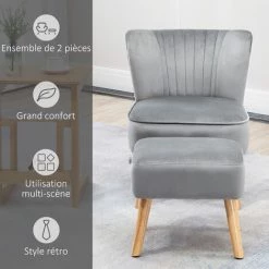 HOMCOM Fauteuil Design Scandinave Dossier Enveloppant Strié - Repose-pied Inclus - Piètement Effilé Incliné Bois Hêtre Tissu Aspect Velours Gris - Gris 11 HOMCOM Fauteuil Design Scandinave Dossier Enveloppant Strié - Repose-pied Inclus - Piètement Effilé Incliné Bois Hêtre Tissu Aspect Velours Gris - Gris -France HOMCOM Soldes 2022 72276187 5