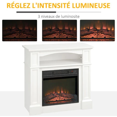 HOMCOM Cheminée électrique XL Style Classique Chic 1800 W Effet Flammes LED Minuterie Température Luminosité Réglables Télécommande Fournie Blanc - Blanc 6 HOMCOM Cheminée électrique XL Style Classique Chic 1800 W Effet Flammes LED Minuterie Température Luminosité Réglables Télécommande Fournie Blanc - Blanc – Image 4