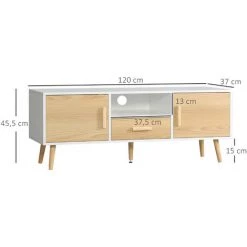 HOMCOM Meuble TV Bas Sur Pied Style Scandinave 2 Portes Niche Tiroir Piètement Effilé Incliné Bois Panneaux Blanc Aspect Bois Clair - Beige 9 HOMCOM Meuble TV Bas Sur Pied Style Scandinave 2 Portes Niche Tiroir Piètement Effilé Incliné Bois Panneaux Blanc Aspect Bois Clair - Beige -France HOMCOM Soldes 2022 72276189 3