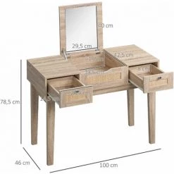 HOMCOM Coiffeuse Style Bohème Chic - Table De Maquillage - 2 Tiroirs, Compartiment Porte Miroir - Cannage En Rotin Panneaux Aspect Chêne Clair - Beige 9 HOMCOM Coiffeuse Style Bohème Chic - Table De Maquillage - 2 Tiroirs, Compartiment Porte Miroir - Cannage En Rotin Panneaux Aspect Chêne Clair - Beige -France HOMCOM Soldes 2022 72276194 3