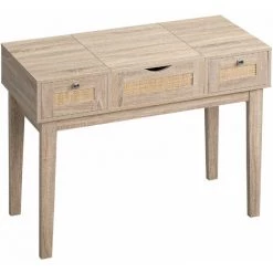 HOMCOM Coiffeuse Style Bohème Chic - Table De Maquillage - 2 Tiroirs, Compartiment Porte Miroir - Cannage En Rotin Panneaux Aspect Chêne Clair - Beige 10 HOMCOM Coiffeuse Style Bohème Chic - Table De Maquillage - 2 Tiroirs, Compartiment Porte Miroir - Cannage En Rotin Panneaux Aspect Chêne Clair - Beige -France HOMCOM Soldes 2022 72276194 4