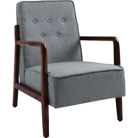 HOMCOM Fauteuil Lounge Style Néo-rétro Structure Acier Noir Accoudoirs Bois Hévéa Revêtement Tissu Aspect Lin Gris - Gris 3 HOMCOM Fauteuil Lounge Style Néo-rétro Structure Acier Noir Accoudoirs Bois Hévéa Revêtement Tissu Aspect Lin Gris - Gris