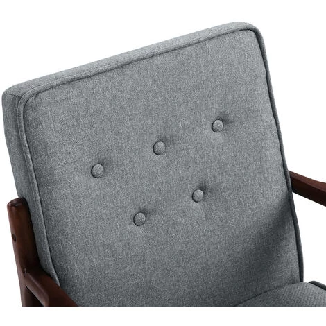 HOMCOM Fauteuil Lounge Style Néo-rétro Structure Acier Noir Accoudoirs Bois Hévéa Revêtement Tissu Aspect Lin Gris - Gris 6 HOMCOM Fauteuil Lounge Style Néo-rétro Structure Acier Noir Accoudoirs Bois Hévéa Revêtement Tissu Aspect Lin Gris - Gris – Image 4