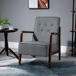 HOMCOM Fauteuil Lounge Style Néo-rétro Structure Acier Noir Accoudoirs Bois Hévéa Revêtement Tissu Aspect Lin Gris - Gris 11 HOMCOM Fauteuil Lounge Style Néo-rétro Structure Acier Noir Accoudoirs Bois Hévéa Revêtement Tissu Aspect Lin Gris - Gris -France HOMCOM Soldes 2022 72276197 5