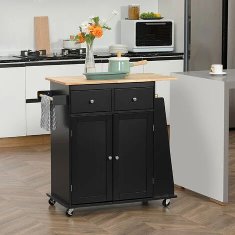 HOMCOM Desserte De Cuisine Multi Rangements 2 Tiroirs Placard 2 Portes Avec étagère 3 Range-bouteilles Porte-torchons MDF Noir Hévéa - Noir 4 HOMCOM Desserte De Cuisine Multi Rangements 2 Tiroirs Placard 2 Portes Avec étagère 3 Range-bouteilles Porte-torchons MDF Noir Hévéa - Noir – Image 2