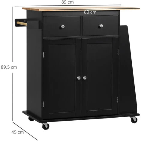 HOMCOM Desserte De Cuisine Multi Rangements 2 Tiroirs Placard 2 Portes Avec étagère 3 Range-bouteilles Porte-torchons MDF Noir Hévéa - Noir 5 HOMCOM Desserte De Cuisine Multi Rangements 2 Tiroirs Placard 2 Portes Avec étagère 3 Range-bouteilles Porte-torchons MDF Noir Hévéa - Noir – Image 3