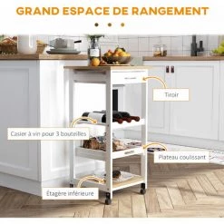 HOMCOM Chariot De Service Desserte De Cuisine à Roulettes 2 étagères + Plateau Amovible + Tiroir Bois De Pin MDF Blanc Chêne Clair 11 HOMCOM Chariot De Service Desserte De Cuisine à Roulettes 2 étagères + Plateau Amovible + Tiroir Bois De Pin MDF Blanc Chêne Clair -France HOMCOM Soldes 2022 72276220 5