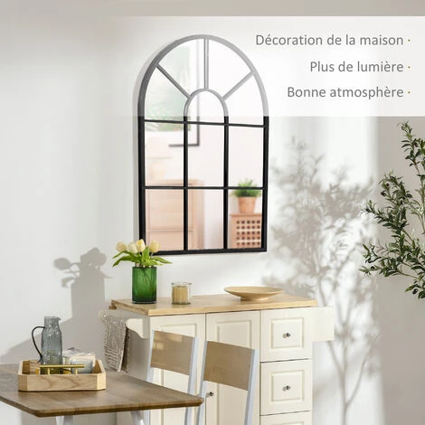 HOMCOM Miroir Mural Aspect Verrière Style Classique Chic - Dim. 60L X 90H Cm - Métal Noir Verre 3 Mm - Noir 7 HOMCOM Miroir Mural Aspect Verrière Style Classique Chic - Dim. 60L X 90H Cm - Métal Noir Verre 3 Mm - Noir – Image 5