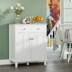 HOMCOM Buffet Multi-rangement 2 Portes Avec étagère 2 Tiroirs Coulissants Panneaux Particules Blanc Aspect Bois Clair - Blanc 10 HOMCOM Buffet Multi-rangement 2 Portes Avec étagère 2 Tiroirs Coulissants Panneaux Particules Blanc Aspect Bois Clair - Blanc -France HOMCOM Soldes 2022 72276228 4