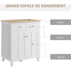 HOMCOM Buffet Multi-rangement 2 Portes Avec étagère 2 Tiroirs Coulissants Panneaux Particules Blanc Aspect Bois Clair - Blanc 11 HOMCOM Buffet Multi-rangement 2 Portes Avec étagère 2 Tiroirs Coulissants Panneaux Particules Blanc Aspect Bois Clair - Blanc -France HOMCOM Soldes 2022 72276228 5