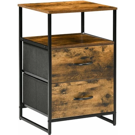 HOMCOM Chiffonnier Design Industriel - 2 Tiroirs, Niche, Plateau - Châssis Acier Noir MDF Aspect Bois Avec Veinage - Marron 3 HOMCOM Chiffonnier Design Industriel - 2 Tiroirs, Niche, Plateau - Châssis Acier Noir MDF Aspect Bois Avec Veinage - Marron
