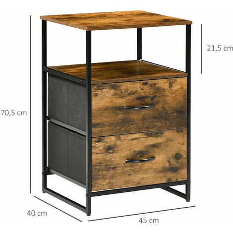 HOMCOM Chiffonnier Design Industriel - 2 Tiroirs, Niche, Plateau - Châssis Acier Noir MDF Aspect Bois Avec Veinage - Marron 5 HOMCOM Chiffonnier Design Industriel - 2 Tiroirs, Niche, Plateau - Châssis Acier Noir MDF Aspect Bois Avec Veinage - Marron – Image 3