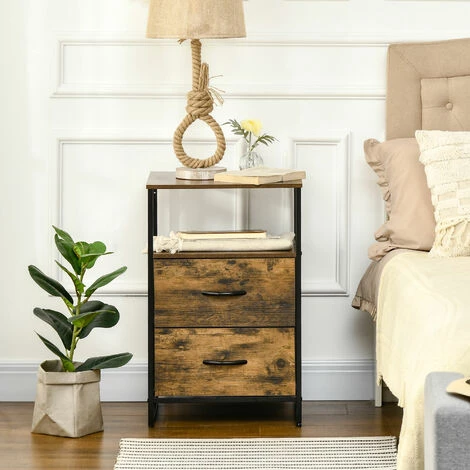 HOMCOM Chiffonnier Design Industriel - 2 Tiroirs, Niche, Plateau - Châssis Acier Noir MDF Aspect Bois Avec Veinage - Marron 6 HOMCOM Chiffonnier Design Industriel - 2 Tiroirs, Niche, Plateau - Châssis Acier Noir MDF Aspect Bois Avec Veinage - Marron – Image 4