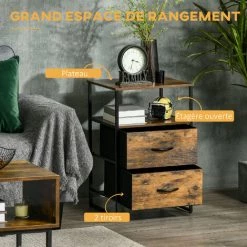 HOMCOM Chiffonnier Design Industriel - 2 Tiroirs, Niche, Plateau - Châssis Acier Noir MDF Aspect Bois Avec Veinage - Marron 11 HOMCOM Chiffonnier Design Industriel - 2 Tiroirs, Niche, Plateau - Châssis Acier Noir MDF Aspect Bois Avec Veinage - Marron -France HOMCOM Soldes 2022 72276229 5