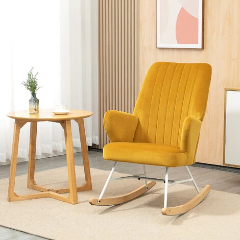 HOMCOM Fauteuil à Bascule Grand Confort Accoudoirs Assise Dossier Garnissage Mousse Haute Densité Tissu Polaire Moutarde - Moutarde 4 HOMCOM Fauteuil à Bascule Grand Confort Accoudoirs Assise Dossier Garnissage Mousse Haute Densité Tissu Polaire Moutarde - Moutarde – Image 2