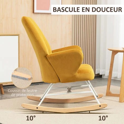 HOMCOM Fauteuil à Bascule Grand Confort Accoudoirs Assise Dossier Garnissage Mousse Haute Densité Tissu Polaire Moutarde - Moutarde 6 HOMCOM Fauteuil à Bascule Grand Confort Accoudoirs Assise Dossier Garnissage Mousse Haute Densité Tissu Polaire Moutarde - Moutarde – Image 4