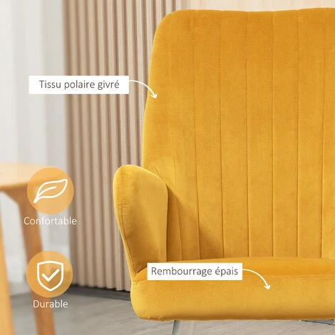 HOMCOM Fauteuil à Bascule Grand Confort Accoudoirs Assise Dossier Garnissage Mousse Haute Densité Tissu Polaire Moutarde - Moutarde 7 HOMCOM Fauteuil à Bascule Grand Confort Accoudoirs Assise Dossier Garnissage Mousse Haute Densité Tissu Polaire Moutarde - Moutarde – Image 5