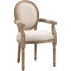 HOMCOM Chaise De Salle à Manger Chaise De Salon Médaillon Style Louis XVI Bois Hévéa Patiné Sculpté Tissu Beige - Beige