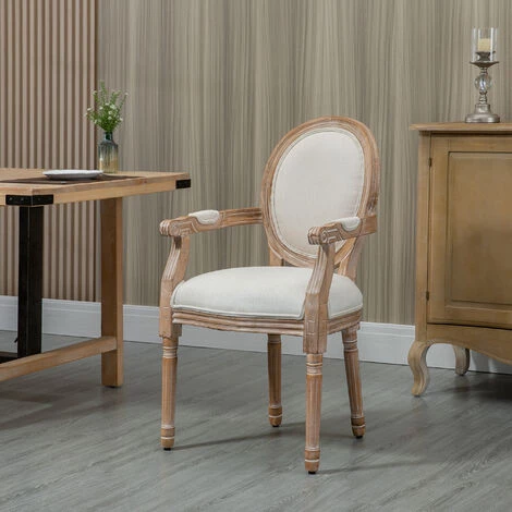 HOMCOM Chaise De Salle à Manger Chaise De Salon Médaillon Style Louis XVI Bois Hévéa Patiné Sculpté Tissu Beige - Beige 4 HOMCOM Chaise De Salle à Manger Chaise De Salon Médaillon Style Louis XVI Bois Hévéa Patiné Sculpté Tissu Beige - Beige – Image 2