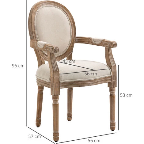 HOMCOM Chaise De Salle à Manger Chaise De Salon Médaillon Style Louis XVI Bois Hévéa Patiné Sculpté Tissu Beige - Beige 5 HOMCOM Chaise De Salle à Manger Chaise De Salon Médaillon Style Louis XVI Bois Hévéa Patiné Sculpté Tissu Beige - Beige – Image 3