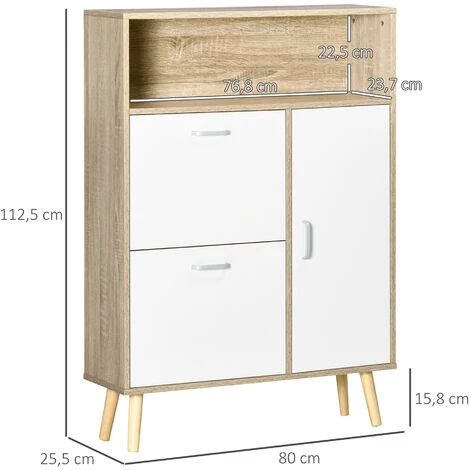 HOMCOM Meuble à Chaussures Design Scandinave Placard 3 Portes 3 étagères Niche Piètement Effilé Incliné Bois Panneaux Aspect Chêne Clair - Beige 5 HOMCOM Meuble à Chaussures Design Scandinave Placard 3 Portes 3 étagères Niche Piètement Effilé Incliné Bois Panneaux Aspect Chêne Clair - Beige – Image 3