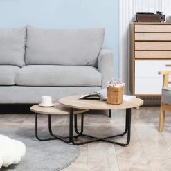 HOMCOM Lot De 2 Tables Basses Gigognes Design Industriel Encastrable Métal Noir MDF Aspect Chêne Clair - Beige 11 HOMCOM Lot De 2 Tables Basses Gigognes Design Industriel Encastrable Métal Noir MDF Aspect Chêne Clair - Beige -France HOMCOM Soldes 2022 72276241 5