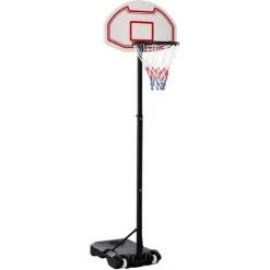 HOMCOM Panier De Basket-Ball Sur Pied Avec Poteau Panneau, Base De Lestage Sur Roulettes Hauteur Réglable 1,9 - 2,5 M Noir Blanc - Blanc