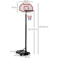 HOMCOM Panier De Basket-Ball Sur Pied Avec Poteau Panneau, Base De Lestage Sur Roulettes Hauteur Réglable 1,9 - 2,5 M Noir Blanc - Blanc -France HOMCOM Soldes 2022 7227809 3