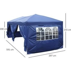 HOMCOM Tonnelle Tente De Reception Pliante Pavillon Chapiteau Barnum 5,91L X 2,97l X 2,55H Cm Bleu Cote Demontables -France HOMCOM Soldes 2022 723675 3