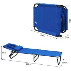 HOMCOM Transat De Jardin Chaise Longue Pliante Bain De Soleil Pour Lecture Bleu - Bleu -France HOMCOM Soldes 2022 723684 3