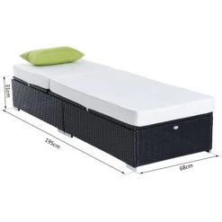 HOMCOM Bain De Soleil Transat Grand Confort 195L X 68l X 31H Cm Dossier Inclinable Multi-positions Matelas épaisseur 10 Cm Crème Résine Tressée 4 Fils Noir -France HOMCOM Soldes 2022 723735 3