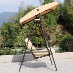 HOMCOM Balancelle De Jardin 2 Places Grand Confort Coussins D'assise Et Dossier Fournis Accoudoirs Pare-soleil Sable -France HOMCOM Soldes 2022 723758 4