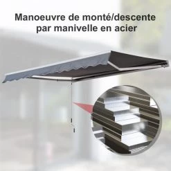 HOMCOM Auvent Manuel De Jardin Terrasse Store Aluminium Retractable 4L X 3l M Gris - Gris -France HOMCOM Soldes 2022 723773 3