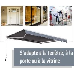 HOMCOM Auvent Manuel De Jardin Terrasse Store Aluminium Retractable 4L X 3l M Gris - Gris -France HOMCOM Soldes 2022 723773 5