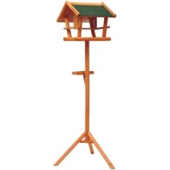 HOMCOM Mangeoire Sur Pied Nichoir A Plateau Station A Oiseaux Bois Pour Exterieur 150cm - Marron