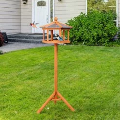 HOMCOM Mangeoire Sur Pied Nichoir A Plateau Station A Oiseau Bois Pour Exterieur 113 Cm - Marron -France HOMCOM Soldes 2022 723821 3