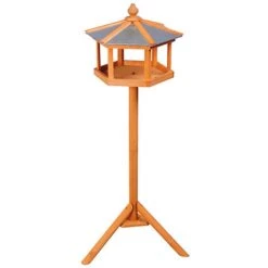 HOMCOM Mangeoire Sur Pied Nichoir A Plateau Station A Oiseau Bois Pour Exterieur 113 Cm - Marron -France HOMCOM Soldes 2022 723821 4