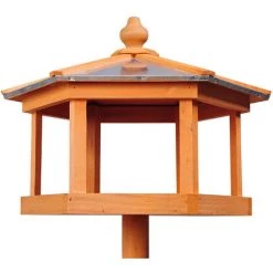 HOMCOM Mangeoire Sur Pied Nichoir A Plateau Station A Oiseau Bois Pour Exterieur 113 Cm - Marron -France HOMCOM Soldes 2022 723821 5