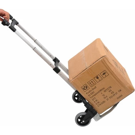 HOMCOM Chariot Diable Pliable Leger Telescopique Charge 70kg En Aluminium Argent-noir 4 HOMCOM Chariot Diable Pliable Leger Telescopique Charge 70kg En Aluminium Argent-noir – Image 2