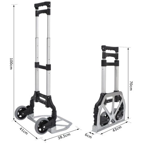 HOMCOM Chariot Diable Pliable Leger Telescopique Charge 70kg En Aluminium Argent-noir 5 HOMCOM Chariot Diable Pliable Leger Telescopique Charge 70kg En Aluminium Argent-noir – Image 3