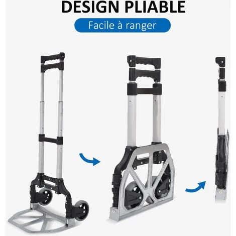 HOMCOM Chariot Diable Pliable Leger Telescopique Charge 70kg En Aluminium Argent-noir 6 HOMCOM Chariot Diable Pliable Leger Telescopique Charge 70kg En Aluminium Argent-noir – Image 4