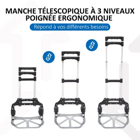 HOMCOM Chariot Diable Pliable Leger Telescopique Charge 70kg En Aluminium Argent-noir 7 HOMCOM Chariot Diable Pliable Leger Telescopique Charge 70kg En Aluminium Argent-noir – Image 5