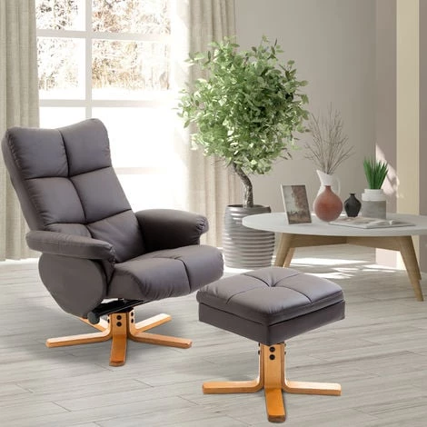 HOMCOM Fauteuil Relax Inclinable Style Contemporain Repose-pieds Coffre Rangement Revêtement Synthétique Acier Bois Chocolat - Marron 4 HOMCOM Fauteuil Relax Inclinable Style Contemporain Repose-pieds Coffre Rangement Revêtement Synthétique Acier Bois Chocolat - Marron – Image 2