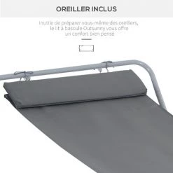 HOMCOM Bain De Soleil Transat De Jardin Bascule Hamac 212L X 130l X 60H Cm Gris - Gris -France HOMCOM Soldes 2022 747961 4