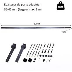 HOMCOM Kit De Porte Coulissante Système Galandage Pour Porte D'une épaisseur De 35-45 Mm Et Largeur Max. 1 M Charge Max. 100 Kg Acier Brun Foncé 8 HOMCOM Kit De Porte Coulissante Système Galandage Pour Porte D'une épaisseur De 35-45 Mm Et Largeur Max. 1 M Charge Max. 100 Kg Acier Brun Foncé -France HOMCOM Soldes 2022 7598295 3
