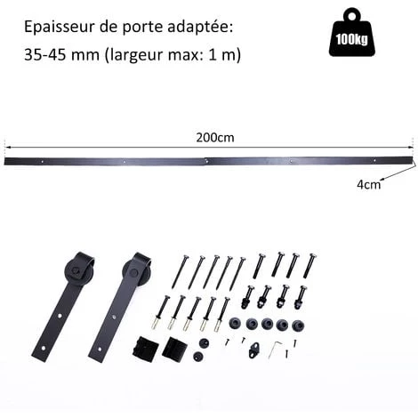 HOMCOM Kit De Porte Coulissante Système Galandage Pour Porte D'une épaisseur De 35-45 Mm Et Largeur Max. 1 M Charge Max. 100 Kg Acier Brun Foncé 4 HOMCOM Kit De Porte Coulissante Système Galandage Pour Porte D'une épaisseur De 35-45 Mm Et Largeur Max. 1 M Charge Max. 100 Kg Acier Brun Foncé – Image 3