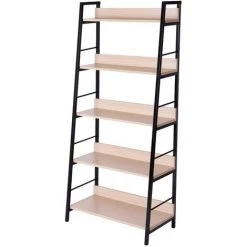 HOMCOM Étagère Bibliothèque Style Industriel Incliné 5 Niveaux 70L X 35l X 150H Cm Coloris Chêne Clair Noir - Beige