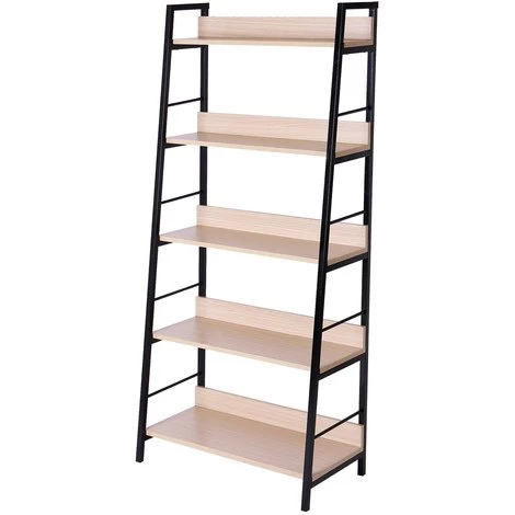 HOMCOM Étagère Bibliothèque Style Industriel Incliné 5 Niveaux 70L X 35l X 150H Cm Coloris Chêne Clair Noir - Beige 3 HOMCOM Étagère Bibliothèque Style Industriel Incliné 5 Niveaux 70L X 35l X 150H Cm Coloris Chêne Clair Noir - Beige