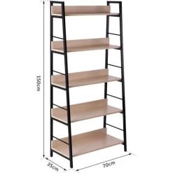 HOMCOM Étagère Bibliothèque Style Industriel Incliné 5 Niveaux 70L X 35l X 150H Cm Coloris Chêne Clair Noir - Beige 9 HOMCOM Étagère Bibliothèque Style Industriel Incliné 5 Niveaux 70L X 35l X 150H Cm Coloris Chêne Clair Noir - Beige -France HOMCOM Soldes 2022 7640189 3